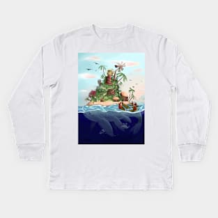 Floating Island City on a Whale Kids Long Sleeve T-Shirt